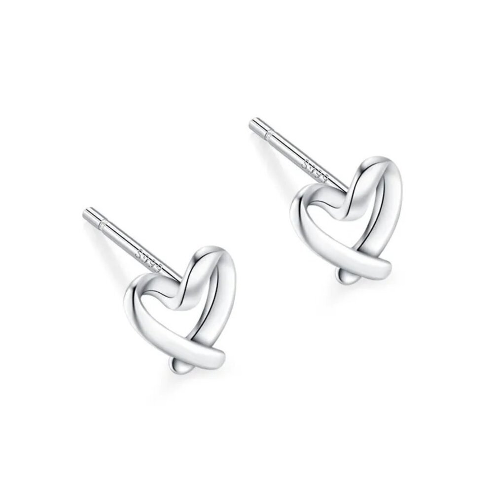 Dainty Heart Stud Earrings Fine Silver NEW